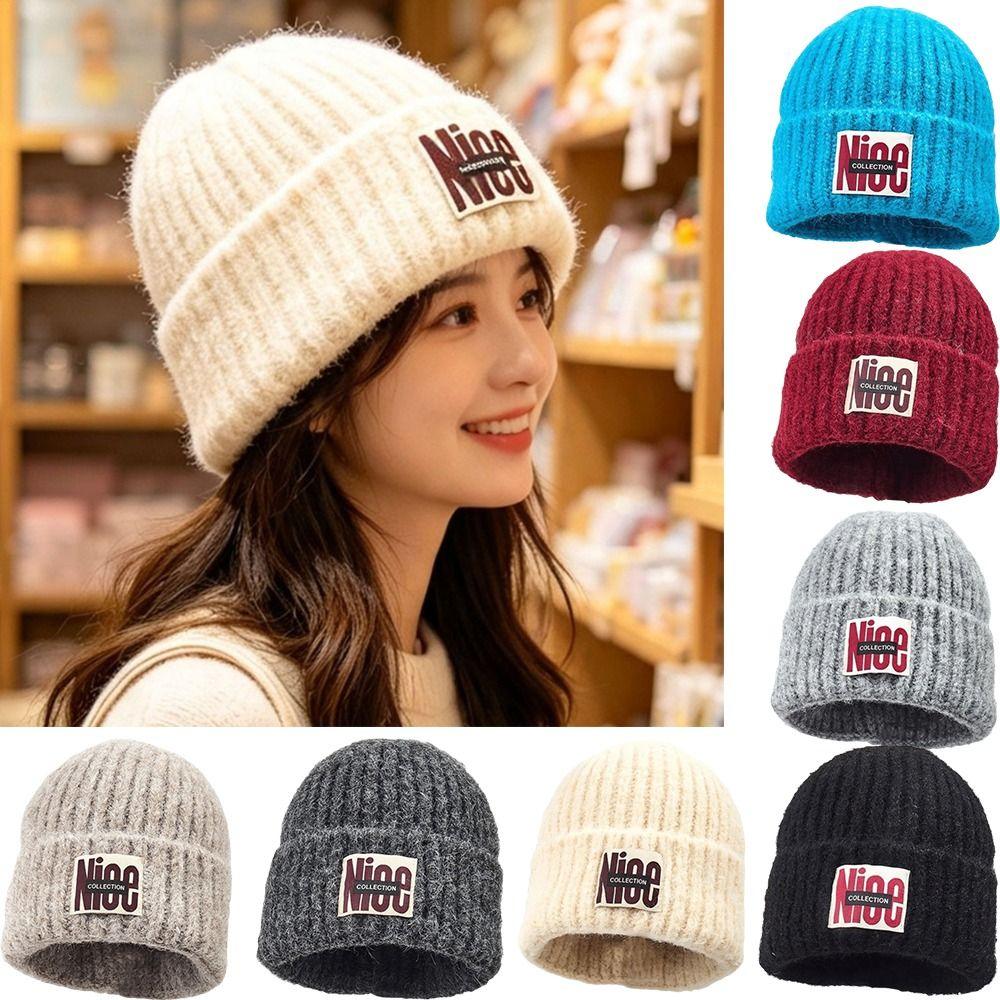 Letter Embroidery Knitted Woolen Hat Thickened Ear Protection Hat Fashion Skullies Cap Winter