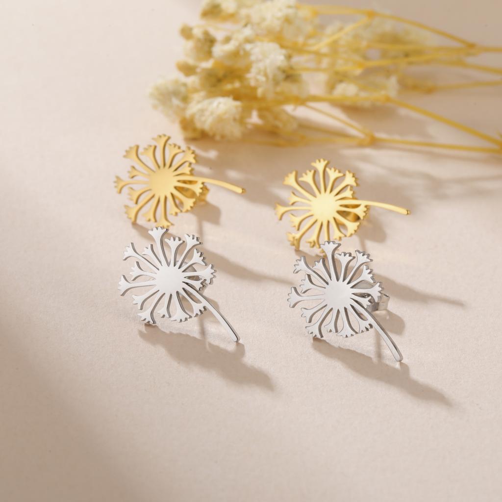 Серьги-пусеты Teamer 'Одуванчик' для женщин, девочек, золотистого цвета, из нержавеющей стали, маленькие, в виде цветка, модные, с цирконом, подарок