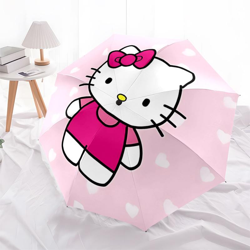 1pc Hello Kitty Automatic Folding Personality Personality Umbrella, Portable Collapsible Design, 8-Rib Iron Frame, All-Season Casual Outdoor Accessory