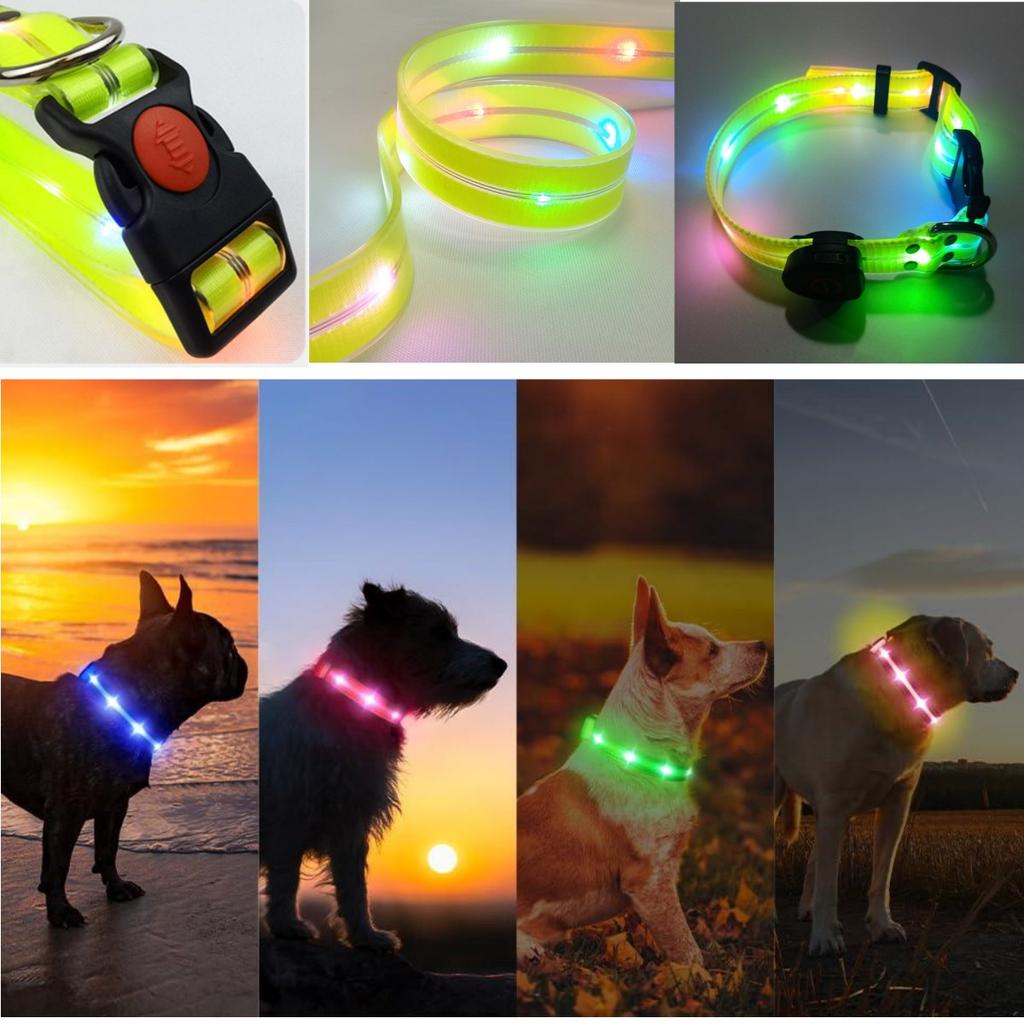 New Adjustable Led Glowing Pet Dog Collar PVC Waterproof Anti Dirty Easy To Clean for Big Small Dogs Puppy Cat Luminous Collar