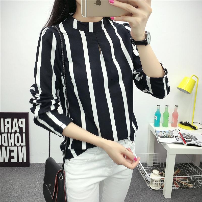 Elegant Women Long Sleeve O-neck Stripe Blouse With Premium Quality Fabric And Timeless Design