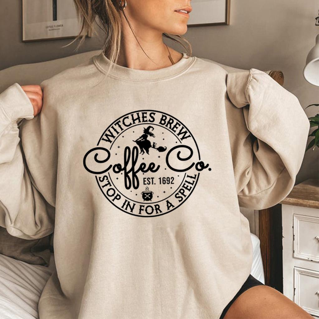 Witches Brew Coffee Co Sweatshirt Cute Halloween Shirt Womens Coffee Lover Sweatshirt Graphic Hoodies Halloween Witches Tops