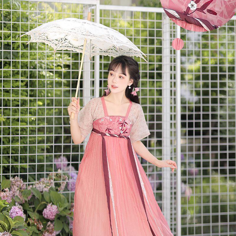 Женское улучшенное свободное платье средней длины Hanfu с короткими рукавами большого размера