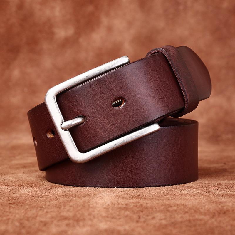 Belt Men's Matte Stainless Steel Buckle Genuine Cattlehide Leather Surface Retro Simple Fashion Trendy All-Matching Jeans Belt