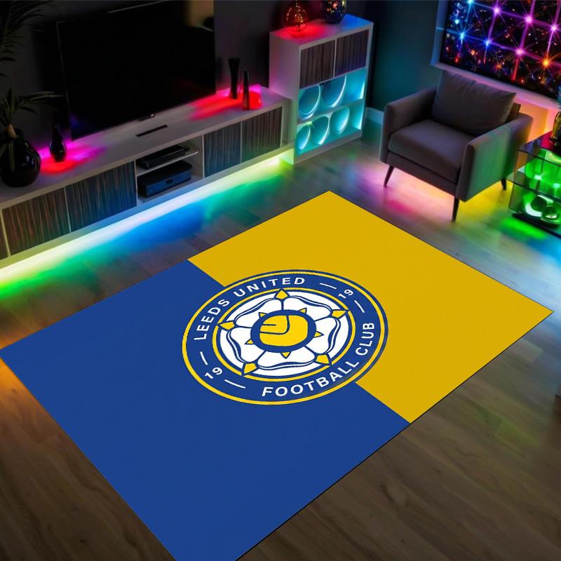 Leeds United Football Design Crystal Velvet Carpet Cozy Non?Slip Printed Rug For Bedroom Living Room Entrance