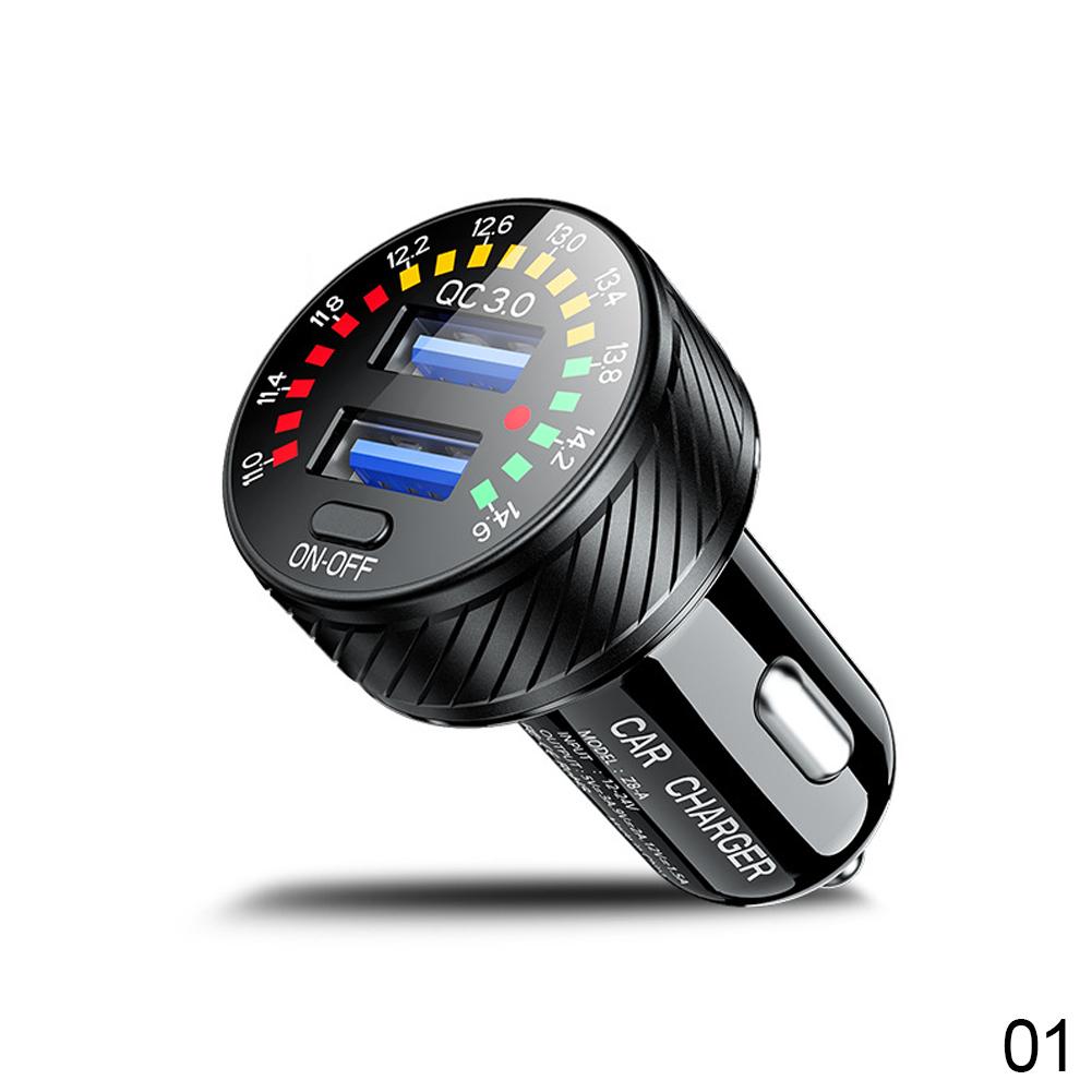 Car Dual QC 3.0 USB Charger Adapter 18W Fast Charging Marquee Light LED Voltmeter with ON OFF Switch 12V- 24V Waterproof