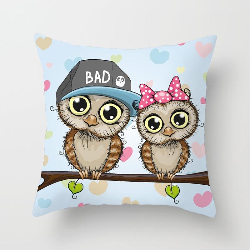 Cartoon Owl Pattern Throw Pillow Cover With Short Plush Print Living Room Sofa Decoration Cushion Cover Pillow Covers Decorative