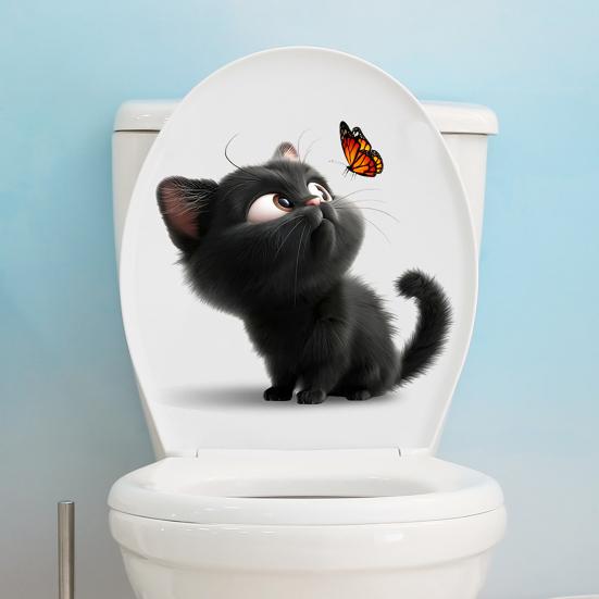 Black Cat Butterfly Toilet Sticker Waterproof Removable Self-adhesive PVC Living Room Bathroom Wall