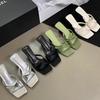 2025 Summer New Silver Low-heeled Slippers Women's Shoes Wear One-word Thin Belt Versatile with Skirt Cool Slippers Tide