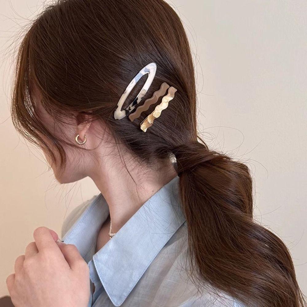 Zinc Zinc Alloy Acetate Hairpin Set Geometry Bangs Clip Retro Cute Hair Clip  Girls