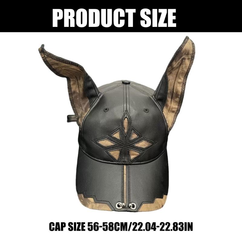 2000s Dog Ear Baseball Hat for Women Men Dystopian PU Leather Hat Subcultures Streetwear Hiphop Hat Daily Party Headwear