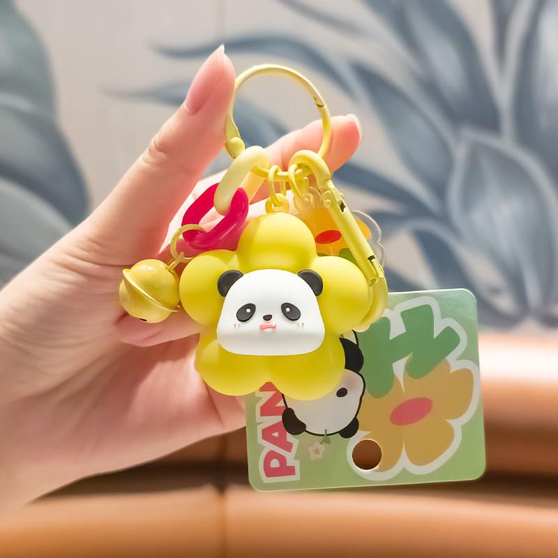 Charming Pvc Flower Panda Keychain With Cute Design Perfect For Keys And Bags