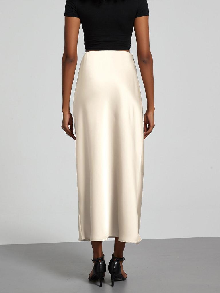 Модная атласная длинная юбка для вечеринки с высокой талией, однотонная, повседневная базовая женская юбка, юбка годе, шикарная летняя женская одежда 2025