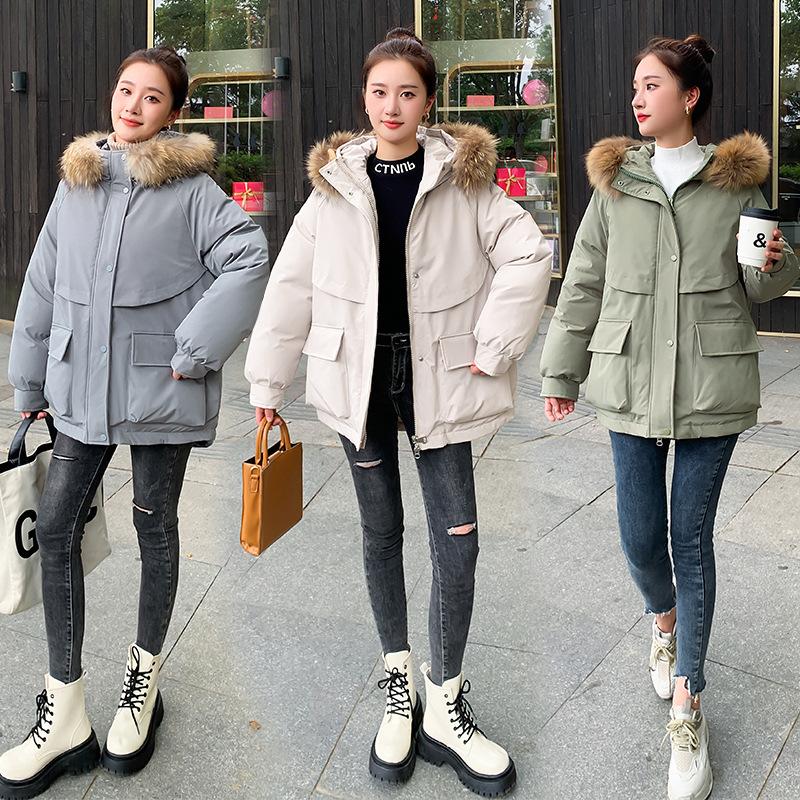Fashion new ins wind medium and long thickened large fur collar cotton-padded jacket for women's casual loose fashion warm winter cotton-padded jacket