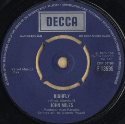 7-дюймовая пластинка JOHN MILES - Highfly / There's A Man Behind The F13595 Decca 1975 UK Рок Б/У
