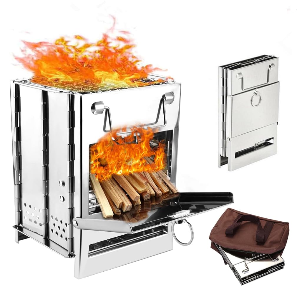 Кемпинговая дровяная печь с грилем, складная походная ракетная печь для выживания, костровая печь из нержавеющей стали