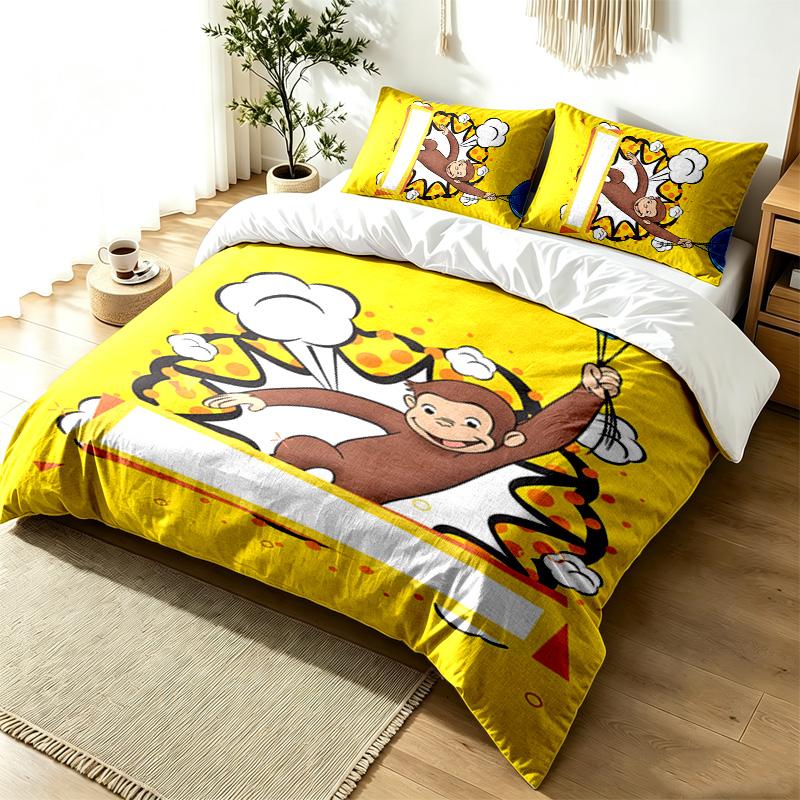 Curioso George 3pc Duvet Cover Set Simple Modern Bedding Set Wrinkle Resistant Soft Fabric All Season Use a perfect gift
