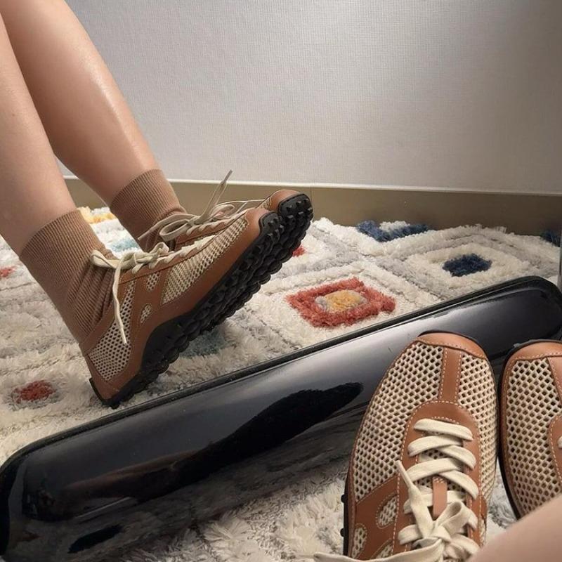 Ретро полые повседневные спортивные туфли из овчины, летние плетеные нескользящие сетчатые дышащие на плоской подошве женские