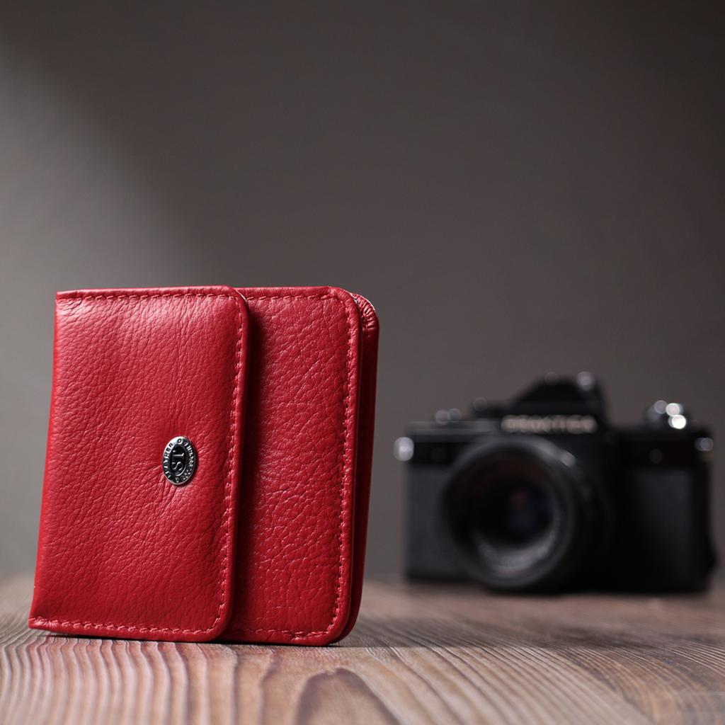 Women's Compact Wallet with Coin Pocket Made of Genuine Leather ST Leather 22689 Red