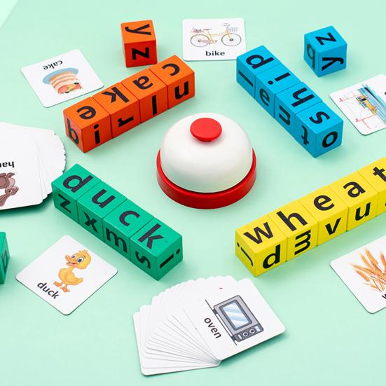 Командная игра в кости с 40 тематическими карточками, 20 буквенными кубиками, составление слов, многопользовательское соревнование с кнопкой, развивает словарный запас, когнитивные навыки, образовательная игрушка