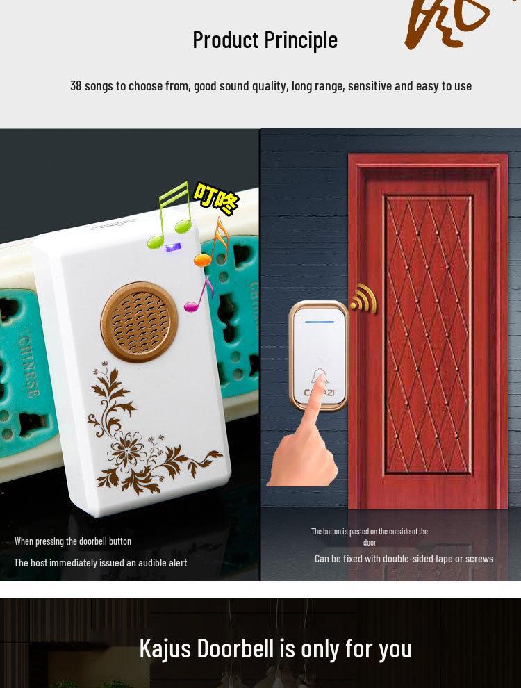 Smart Wireless Long-Range Waterproof Doorbell with Digital Music and Two-to-One Remote Control.