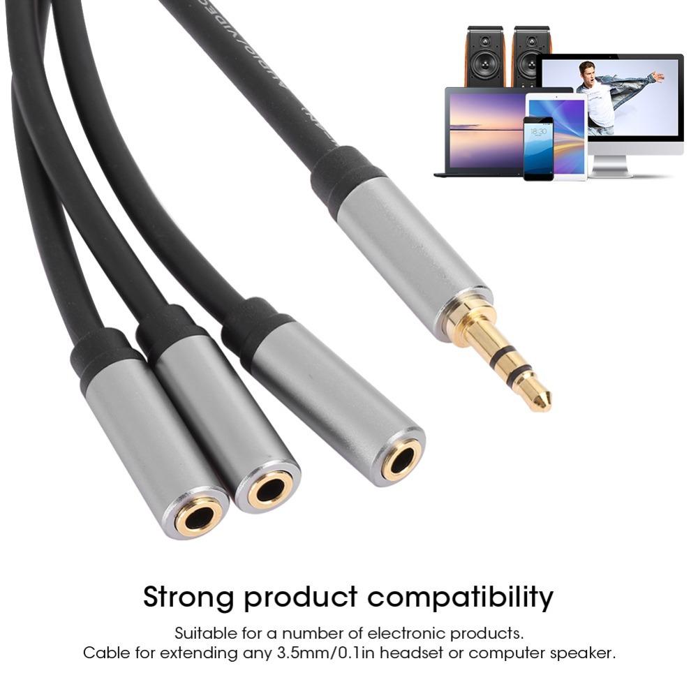 1 Male to 3 Female Stereo 3.5mm Splitter Plug-and-Play 0.3 Meters/11.8in Length 3 in 1 Audio Splitter Cable