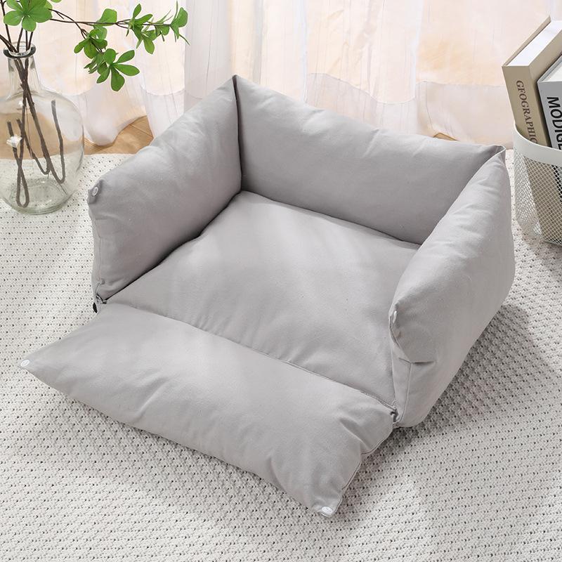 Korean Cute Pet Sofa Bed: Thick Pure Cotton Canvas, Removable & Washable, Dual-Use for Small Dogs & Cats