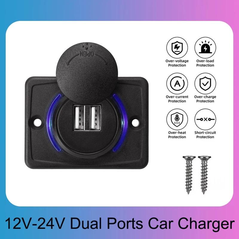 Dual USB 3.0 Car Charger Socket with Blue Indicator Light and Cap 12/24V Power Outlet for Car Boat Vehicle Bus RV ATV Phone Charger Adapter Panel