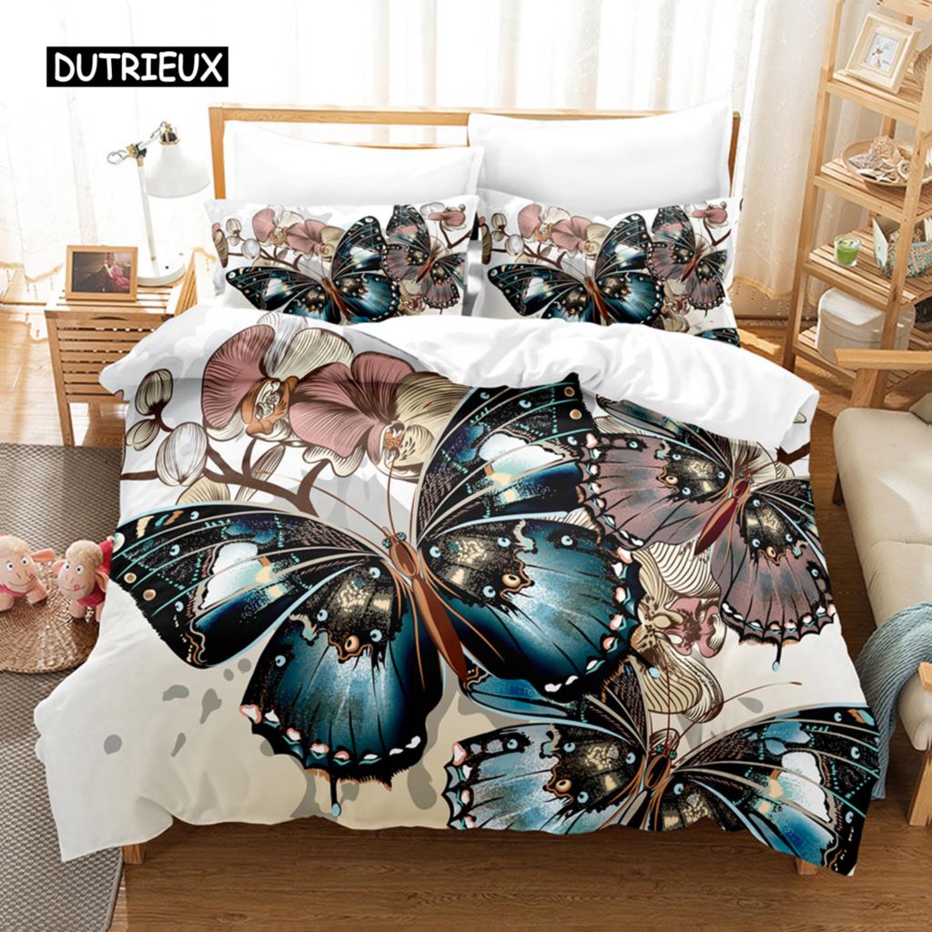 Butterfly Duvet Cover Set Microfiber Flying Golden Butterfly Printed Bedding Set Dreamy Night Butterfly Double Queen King Size