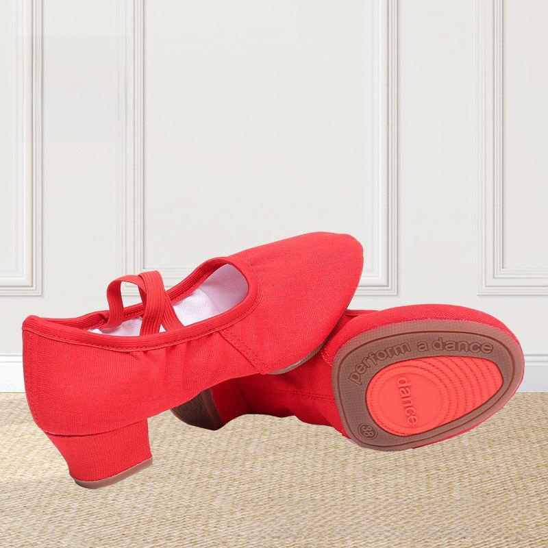 Женские черные нескользящие танцевальные туфли для балета и кадриля, каблуки средней высоты