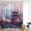Пейзажная шторка для душа в японском стиле, тушь, гора, цветение сакуры, павильон, озеро, азиатское искусство, занавески для ванной, домашний декор для ванной