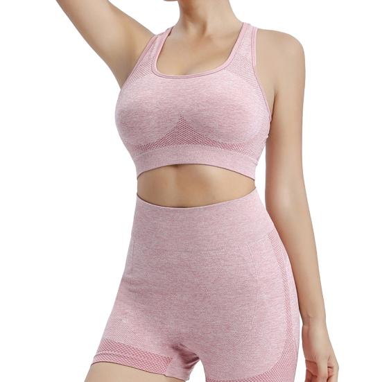 2 Pcs/Set Women Sports Suit Push-up Sleeveless Vest with Chest Pads Seamless Quick-drying High Waist Shorts Sportwear Yoga Fitness