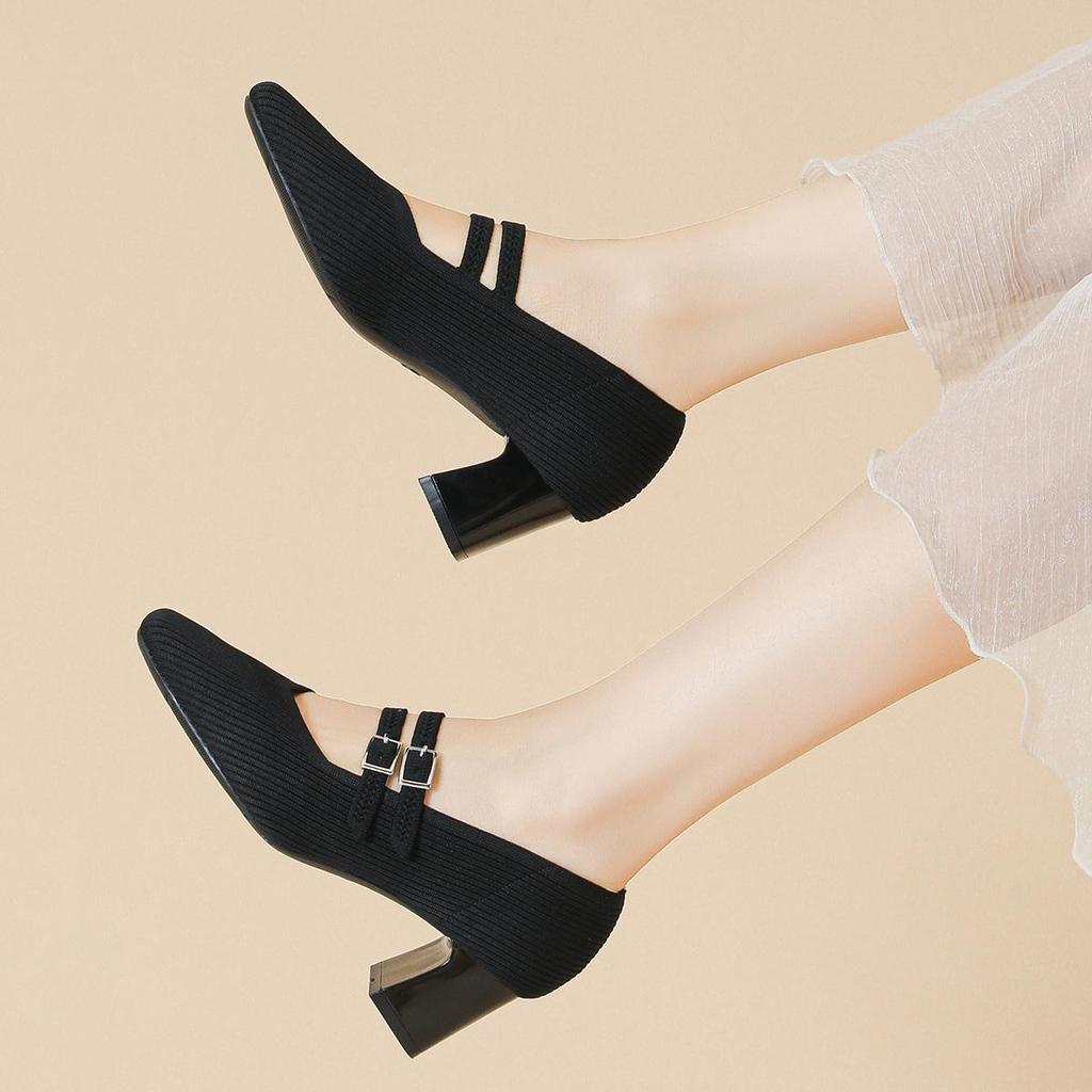 Женские туфли больших размеров на высоком толстом каблуке, простые, повседневные, с квадратным носком, с пряжкой, рабочие туфли, однотонные, 34-43