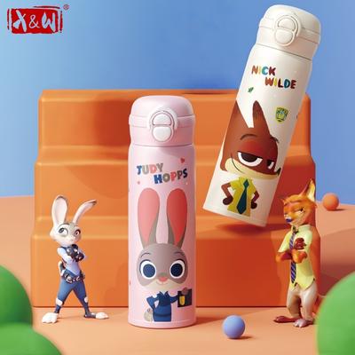 X&W 500ml Insulated Cup Cartoon Judy Nick Stainless Steel Double Drinking Thermos Mugs Leak-proof Portable Travel Water Bottles