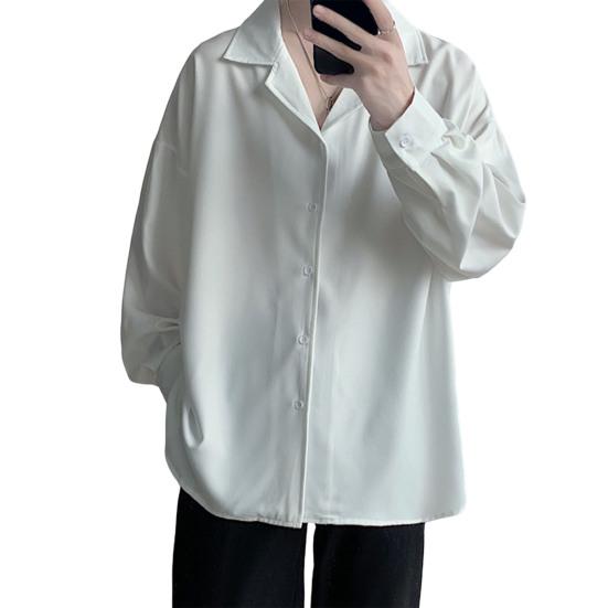 Мужская рубашка с кубинским воротником, длинный рукав, на пуговицах, повседневная рубашка свободного кроя, однотонная рубашка для работы, вечеринок, свиданий