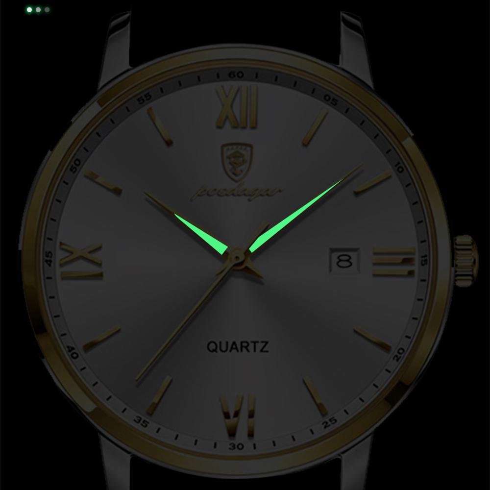 POEDAGAR Новые роскошные мужские часы ТОП-бренда с коробкой, ультратонкие водонепроницаемые светящиеся мужские кварцевые часы