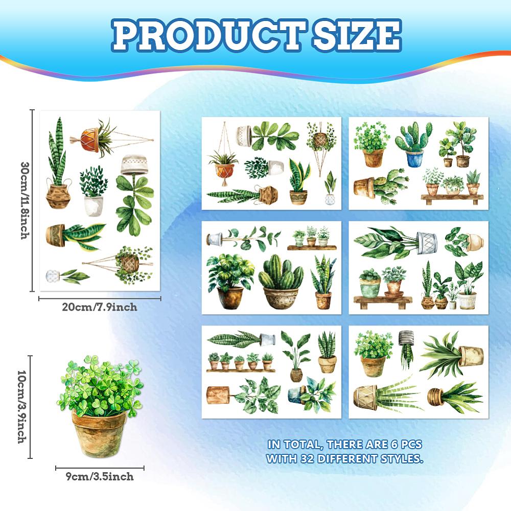 1set PVC Window Static Stickers Rectangle for Window Decoration Cactus 200x300mm 6pcs/set