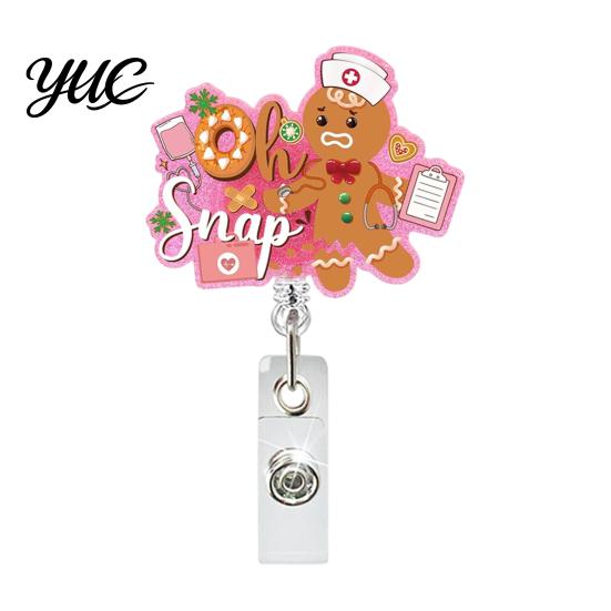 Work ID Card Reel Christmas Retractable Badge Reel, 360 Degree Smooth Rotating Clip, Teacher Waterproof Acrylic Holder for Cards And Keys Id Clip