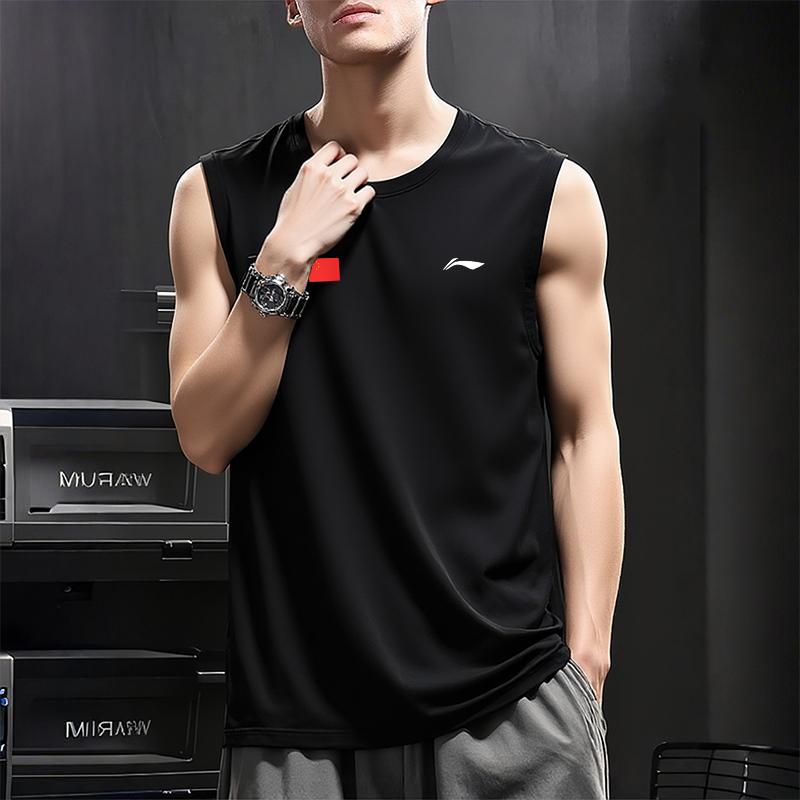 Мужская спортивная футболка с коротким рукавом Li Ning, быстросохнущая, для фитнеса, бега, тренировок, из американского ледяного шелка, мужские топы, черный, LWTV012+GUOQITIE