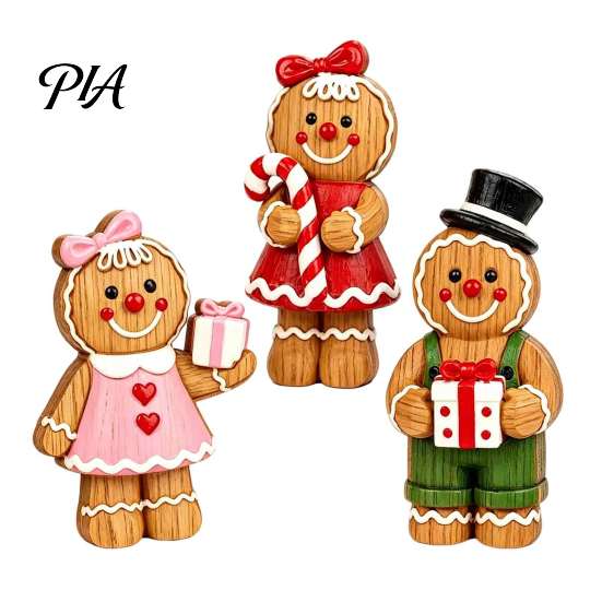 Christmas Party Supplies Cartoon Gingerbread Wooden Ornament, Double-sided Printed Desktop Tabletop Figurines, Character Figures Decorative Craft for