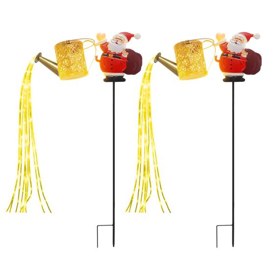 Solar Lights Outdoor Santa Watering Can Kettle Lights LED Fairy Lights Waterproof Metal Garden Lantern for Yard Patio Lawn Pathway