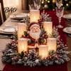 Christmas Mantel Decorations LED Candle Centerpiece with Artificial Cedar Pine Cones And Red Berries, Indoor Winter Table Decor Flameless Holiday