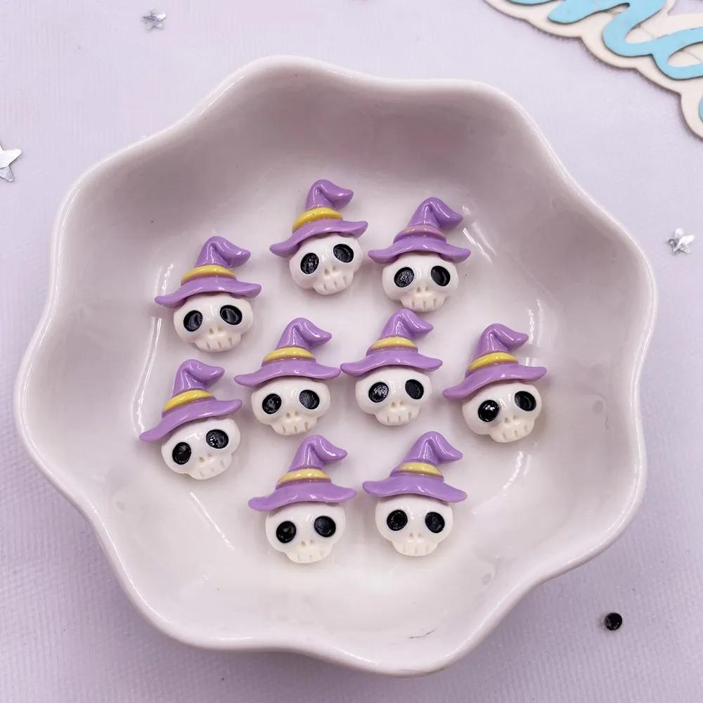 10 шт. смоляные разноцветные тыквенные черепа, дьявольские глаза, привидения, шоколадные человечки, мини-фигурки для дизайна ногтей, плоские камни для самостоятельного изготовления на Хэллоуин