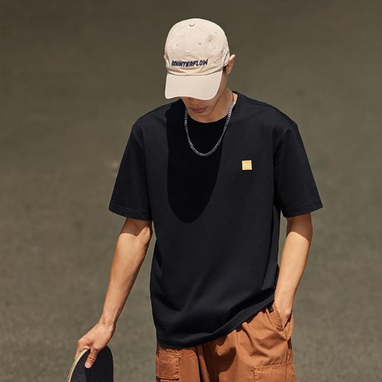 Li-Ning Спортивная модная серия, однотонная повседневная футболка с круглым вырезом и короткими рукавами, топы унисекс, черный AHST561-2