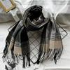 Extra Long Imitation Cashmere Plaid Scarf for Women Winter Fashion Tassel High End Shawl Literary Men's Scarf