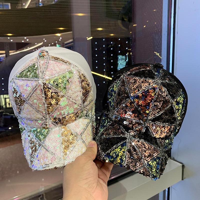 Sparkly Colorful Sequined Baseball Cap Breathable Mesh Back Adjustable Size for Beach Holiday Travel Wear