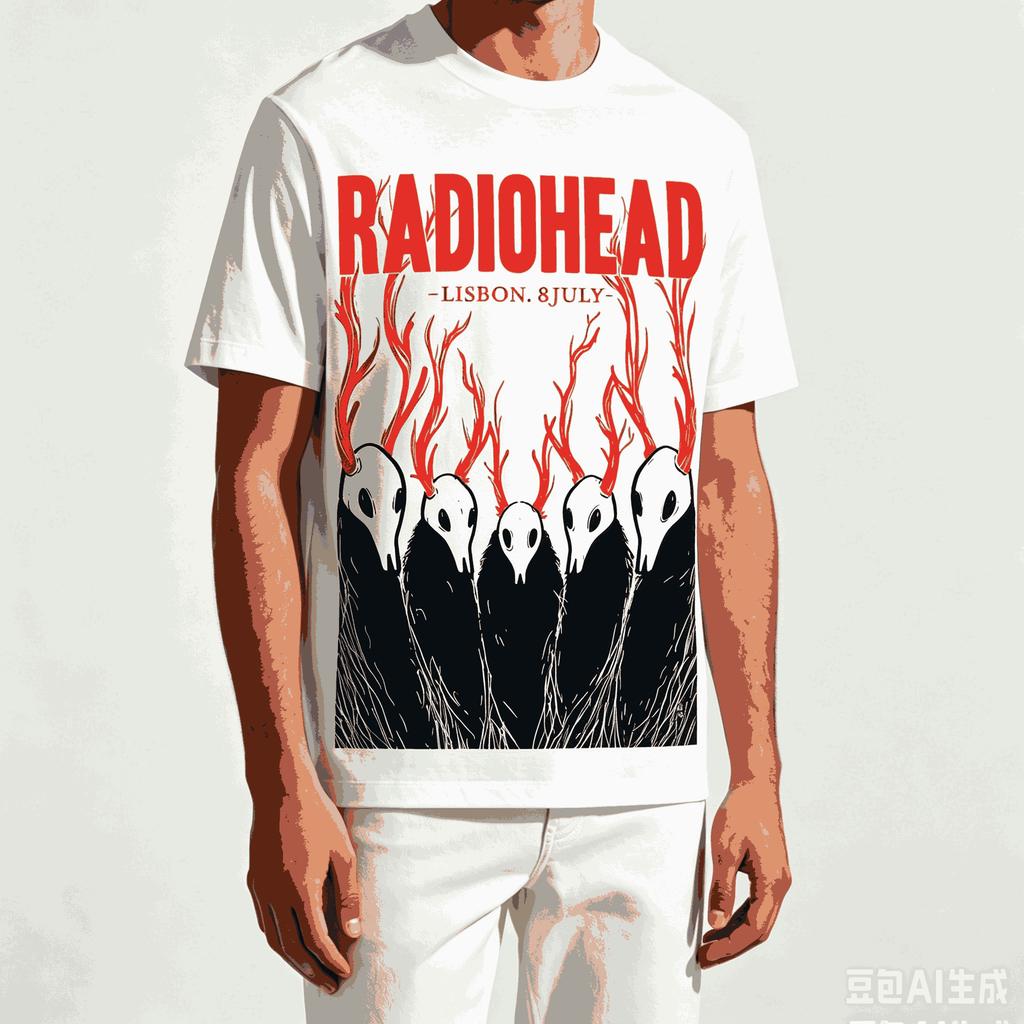 Radiohead Футболка в подарок фанату Унисекс Унисекс Харадзюку Оверсайз Унисекс С коротким рукавом Уличная одежда Высокое качество Для пар Удобная футболка
