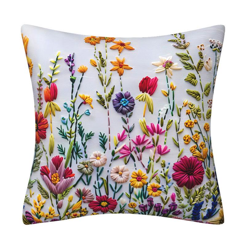 Velvet Throw Pillow Covers Floral Orange Red Botanical Pillowcases for Living Room Bedroom Sofa Bed Decoration Cushion Cover