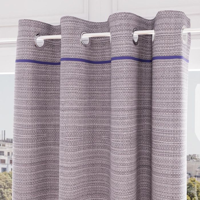 Recycled Cotton Eyelet Curtain 135x250 Cm PIERRE Blue, by Soleil d'Ocre