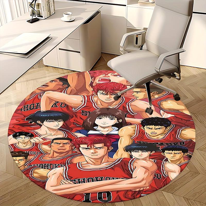 1pc Slam Dunk Anime Design Round Carpet - Perfect for Office Chair Mat, Home Decor, Gaming Room, Seasonal Gift, Anti-Slip Flooring.K059